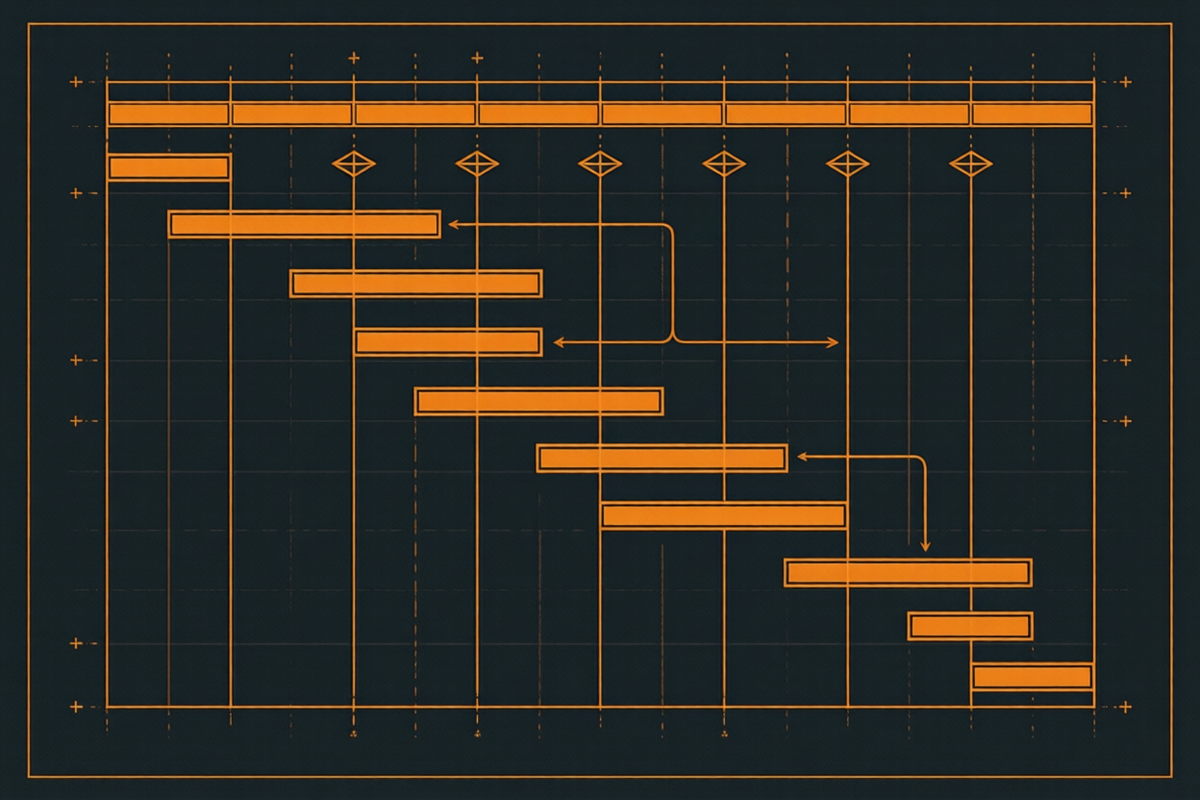 Illustration einer Projekt-Roadmap mit Meilenstein-Markern