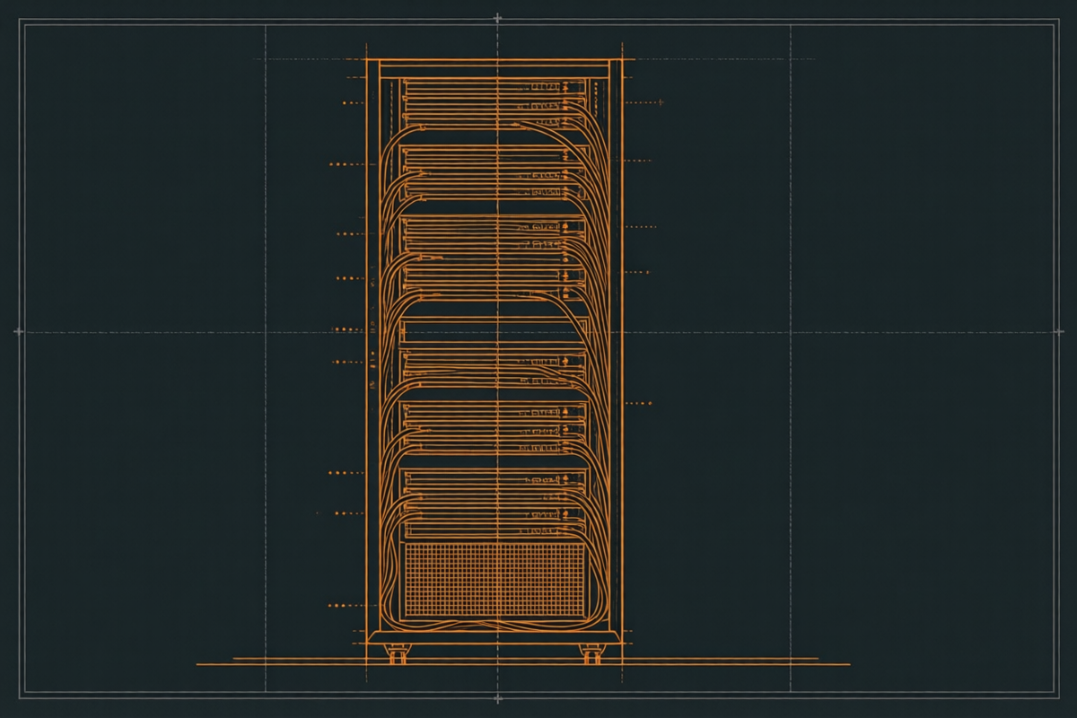 Illustration einer Serverrack-Frontalansicht mit Status-Leuchten