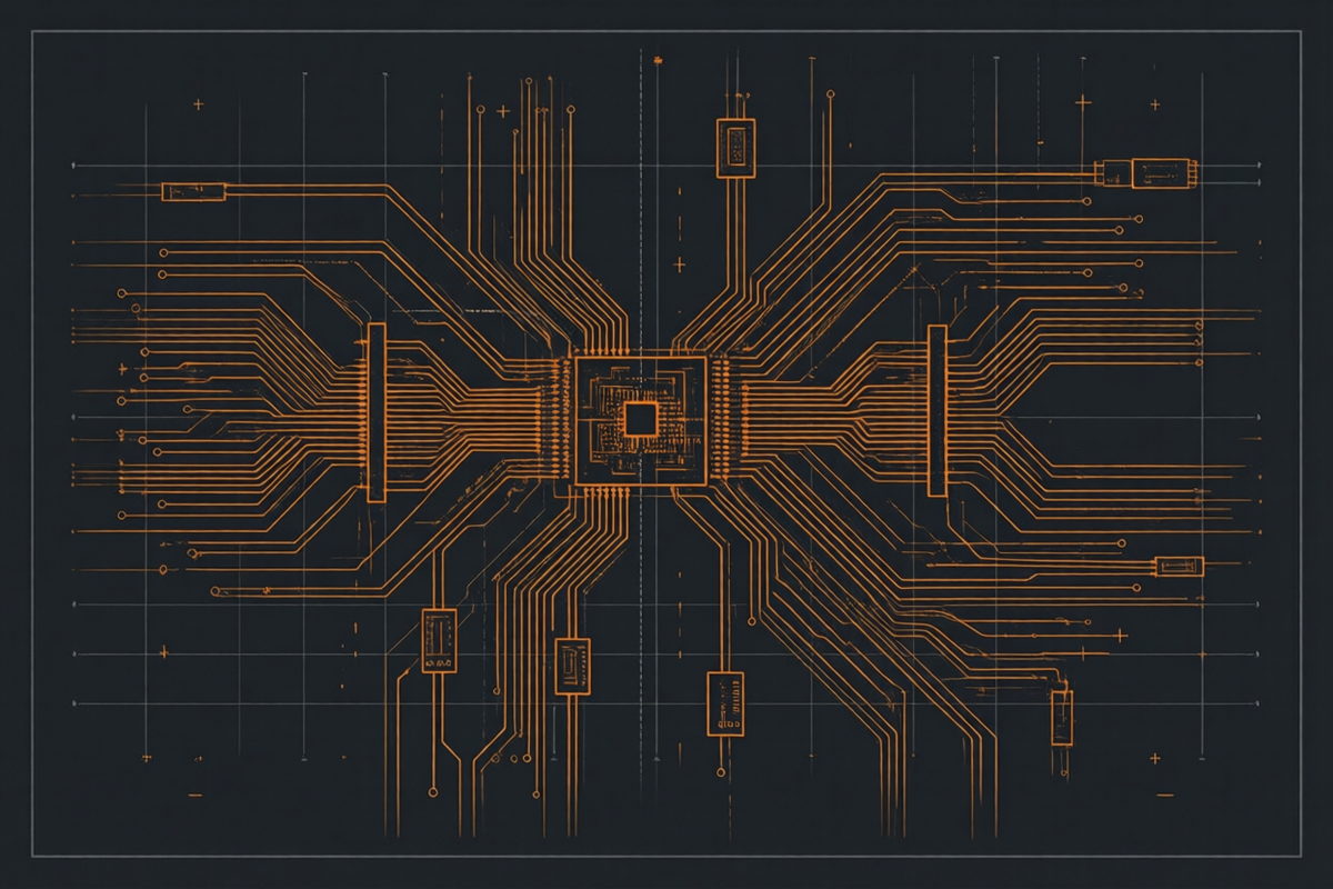 Schaltplan-Illustration eines neuronalen Netzes mit Datenflüssen