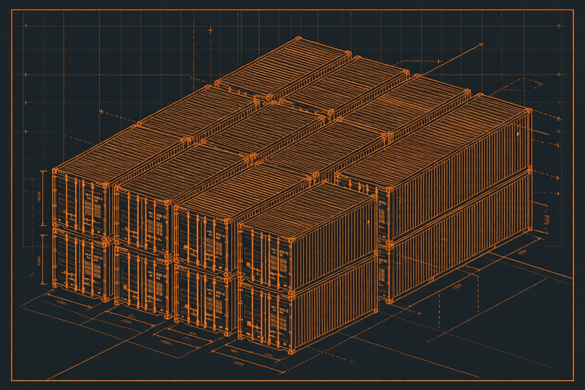 Isometrische Illustration orchestrierter Container-Blöcke