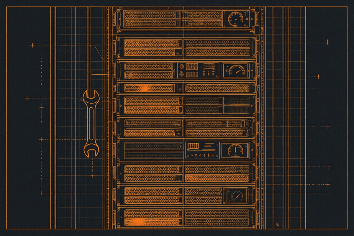 Illustration eines Serverracks mit Wartungs-Schema