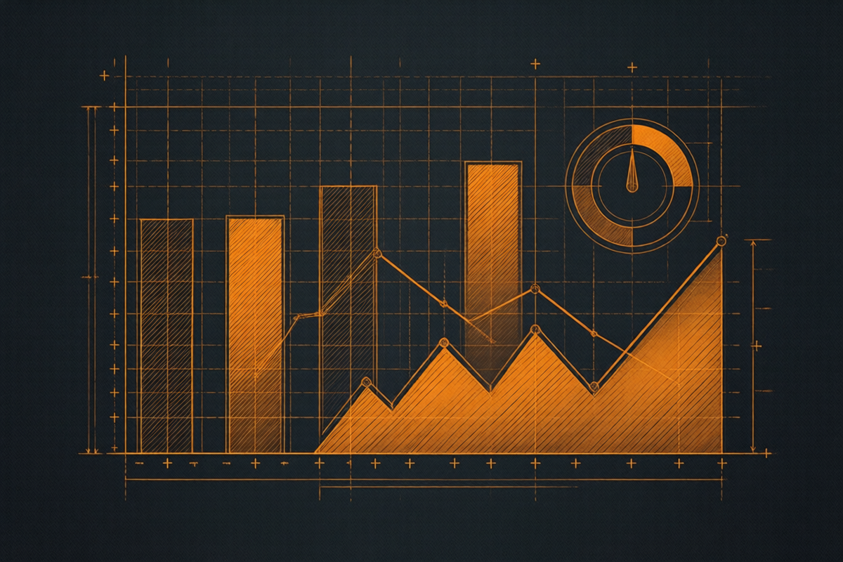 Illustration eines Analytics-Dashboards mit Balken- und Liniendiagrammen