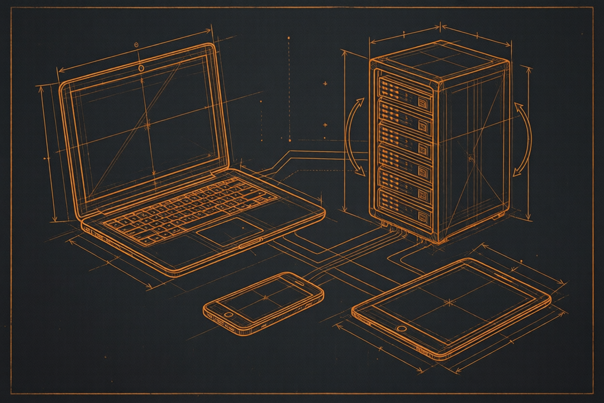 Illustration einer Sync-Topologie zwischen Geräten und eigenem Server